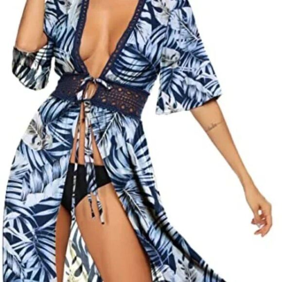 Women's Swimwear Cover Ups Sexy Open Front Beach Bikini Swimsuit Kimono Cardigan - Picture 3 of 5